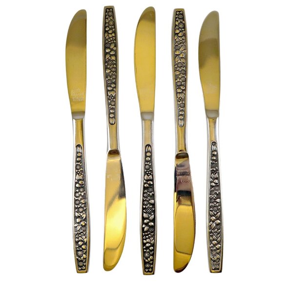 Pageant Harvest 8.5" Modern Solid Knives, Set of 5, Vintage Stainless Flatware - Picture 2 of 5